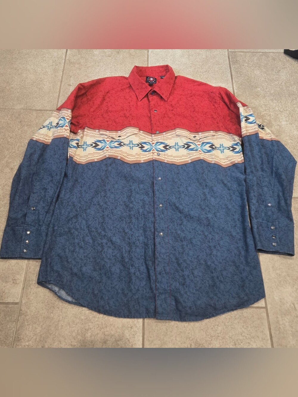 VTG Panhandle Slim Colorblock Western Shirt Large L Aztec Southwest Rodeo Cowboy